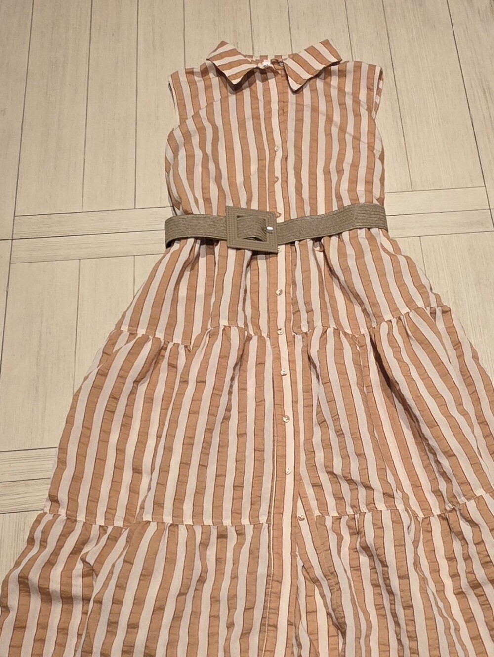 City Chic Clean Lines Terracotta Striped Shirt Maxi Dress | 16